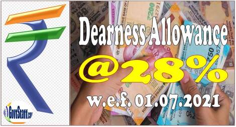 Finmin O.M on Dearness Allowance @ 28% wef. 01-07-2021