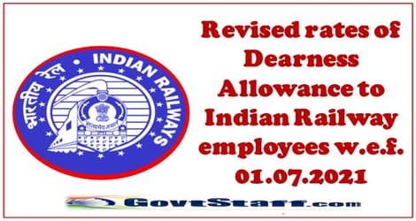 Revised rates of Dearness Allowance to Indian Railway employees w.e.f. 01.07.2021: RBE No. 52/2021