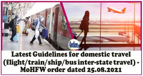 Latest Guidelines for domestic travel (flight/train/ship/bus inter-state travel) – MoHFW order dated 25.08.2021