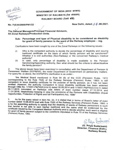 percentage-and-type-of-physical-disability-to-be-considered-as-disability-for-grant-of-family-pension-to-the-ward-of-the-railway-employee