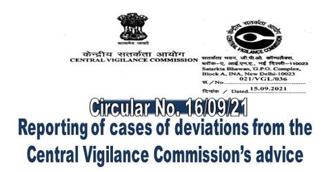 Reporting of cases of deviations from the Central Vigilance Commission’s advice: CVC Circular No. 16/09/21