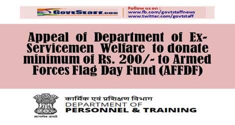Appeal of Department of Ex-Servicemen Welfare to donate minimum of Rs. 200/- to Armed Forces Flag Day Fund (AFFDF) – Railway Board Order dated 17.11.2021 Appeal of Department of Ex-Servicemen Welfare to donate minimum of Rs. 200/- to Armed Forces Flag Day Fund (AFFDF) – Railway Board Order dated 17.11.2021