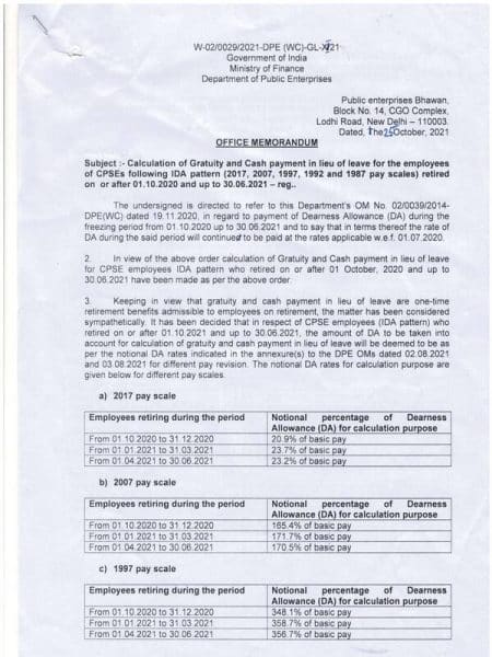 gratuity-and-cash-payment-in-lieu-of-leave-for-the-employees-of-cpses-following-ida-pattern-and-retired-on-or-after-01-10-2020-and-up-to-30-06-2021