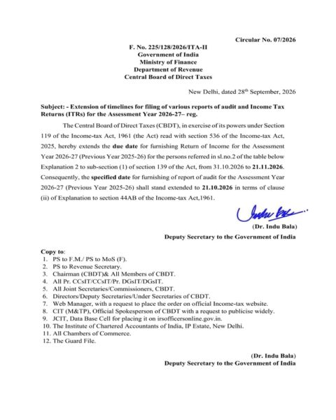 Extension of timelines for filing Income Tax Returns (ITRs) for AY 2026-27 : Circular No. 07/2026 2 timeline-income-tax-returns-circular
