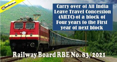 Carry over of All India Leave Travel Concession (AILTC) of a block of Four years to the First year of next block: Clarification by Railway Board RBE No. 83/2021