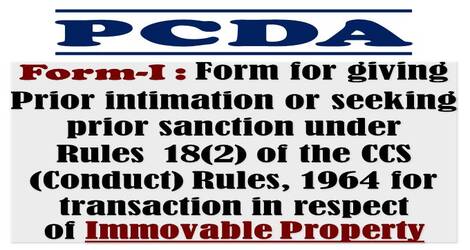 FORM-I for giving Prior intimation or seeking prior sanction under Rules  18(2) of the CCS (Conduct) Rules, 1964 for transaction in respect of Immovable Property