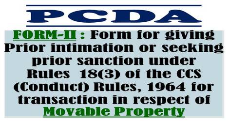 FORM-II for giving Prior intimation or seeking prior sanction under Rules  18(3) of the CCS (Conduct) Rules, 1964 for transaction in respect of Movable Property