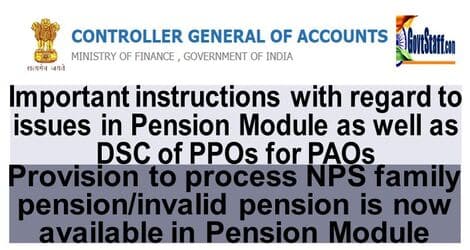 Important instructions with regard to issues in Pension Module as well as DSC of ePPOs for PAOs