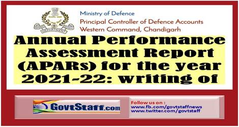 Annual Performance Assessment Report (APARs) for the year 2021-22: writing of reg – Proforma for Initiation of APAR