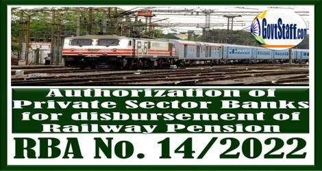 Authorization of Private Sector Banks for disbursement of Railway Pension – RBA No. 14/2022