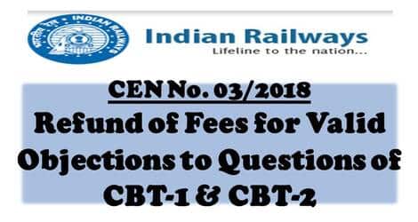 Refund of Fees for Valid Objections to Questions of CBT-1 & CBT-2 – Railway Board Refund of Fees for Valid Objections to Questions of CBT-1 & CBT-2 – Railway Board