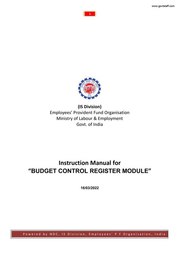 Launch of “Budget Control Register” in EPFO – ‘Instruction Manual’ and ‘Step by Step Guide”