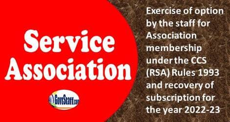 Exercise of option by the Staff for Association Membership under CCS (RSA) Rules 1993 and recovery of subscription for the year 2022-23 – PCDA(WC)