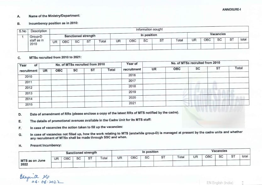 Career progression for MTS staff in Central Secretariat Ministries/Departments: DoP&T OM dated 4th June 2022