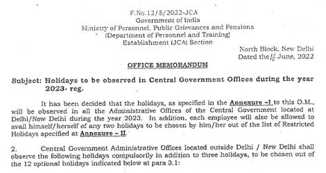 Holidays to be observed in Railways during the year 2023 – order dated 20.06.2022