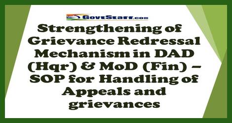 Strengthening of Grievance Redressal Mechanism in DAD (Hqr) & MoD (Fin) – SOP for Handling of Appeals and grievances