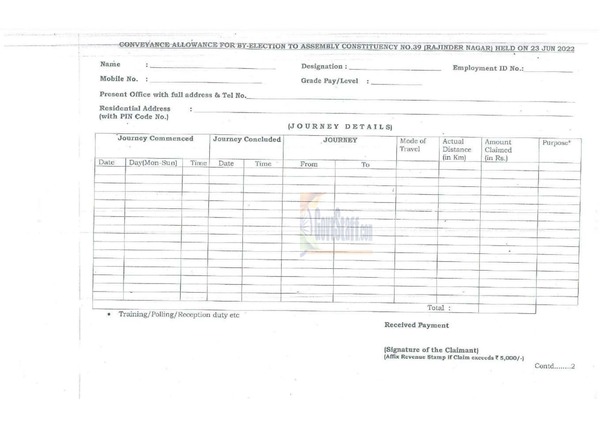 Travelling Allowance to the Officials Deployed for Election Duty 