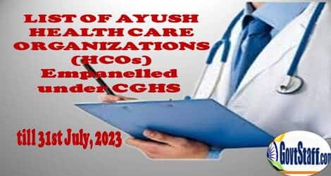 LIST OF AYUSH HEALTH CARE ORGANIZATIONS (HCOs) EMPANELLED UNDER CGHS TILL 31st July, 2023
