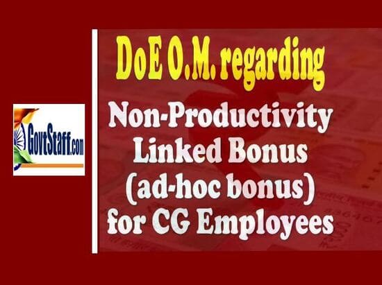 Non-Productivity  Linked  Bonus (ad-hoc bonus)  to  CG Employees for the Financial Year 2021-22 – Finmin O.M dated 06.10.2022
