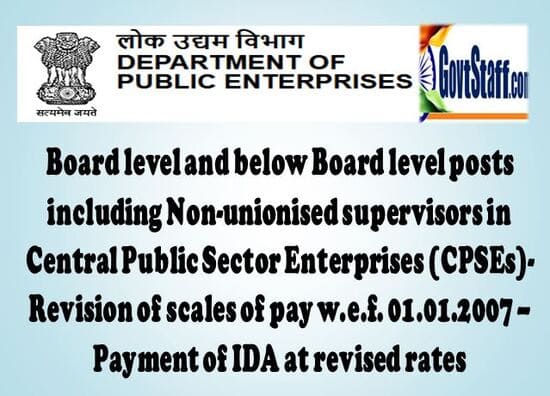 Dearness Allowance from 01.10.2022 @ 195.8% to CPSEs 2007 Pay Scale – Board level and below Board level posts including Non-unionised supervisors