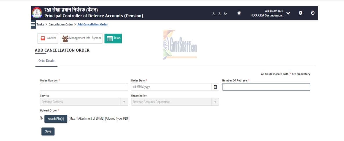 Performing Data Correction, Initiation of Pension Claim and Identification in SPARSH (CIVIL) – PCDA Circular No. SPARSH(CIVIL)-13