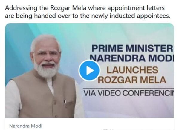 PM launches Rozgar Mela – recruitment drive for 10 lakh personnel – PM handed over 75,000 appointment letters to newly inducted appointees.