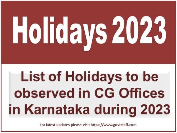 List of Holidays to be observed in CG Offices in Karnataka during 2023