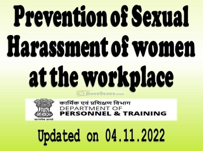 Prevention of Sexual Harassment of women at the workplace – Information Document by DOPT (Updated on 04.11.2022)