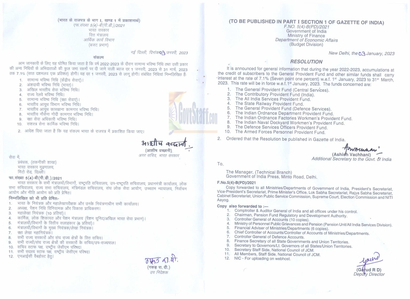 Rate of Interest on GPF and other similar funds from 1st Jan, 2022 to 31st Mar, 2022