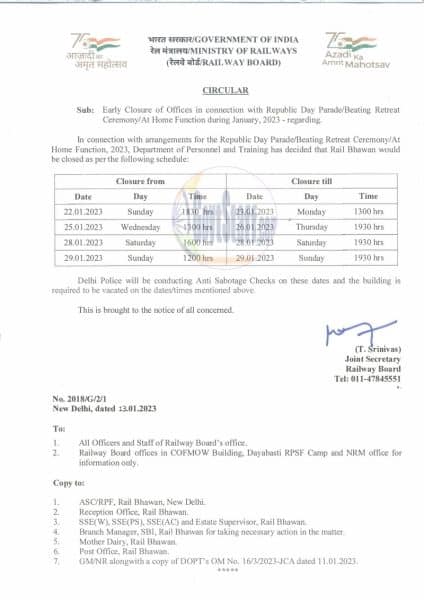early-closure-of-offices-in-connection-with-republic-day-parade-beating-retreat-ceremony-at-home-function-during-january-2023-railway-board-circular