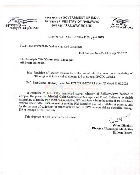 provision-of-satellite-stations-for-collection-of-refund-amount-on-surrendering-of-prs-original-ticket-cancelled-through-139-or-through-irctc-website-railway-boards-commercial-circular-no-01-of-20