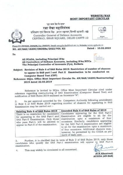 restriction-of-number-of-chances-to-appear-in-sas-part-i-and-part-ii-examination-to-be-conducted-on-computer-based-test-cbt-revision-of-rule-6-of-sas-rules-2019