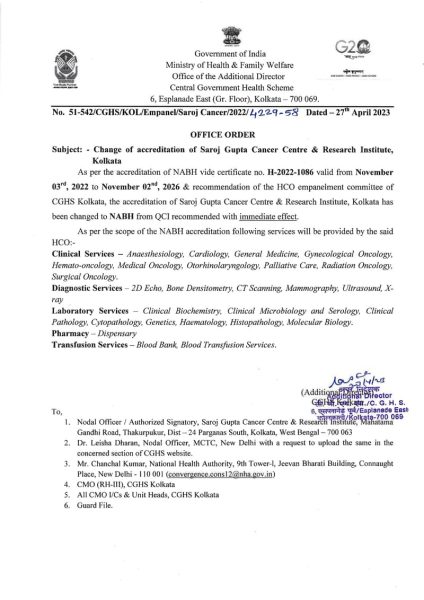 change-of-accreditation-of-saroj-gupta-cancer-centre-research-institute-kolkata-cghs-office-order-dated-27-04-2023