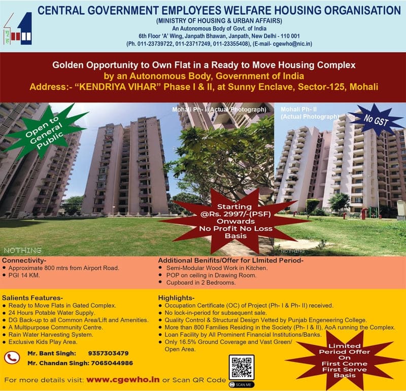 Golden opportunity for general public to own flat in a Ready to Move Housing Complex on First Come First Serve Basis