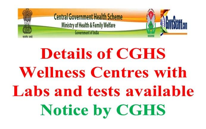 Details of CGHS Wellness Centres with Labs and tests available : Notice by CGHS