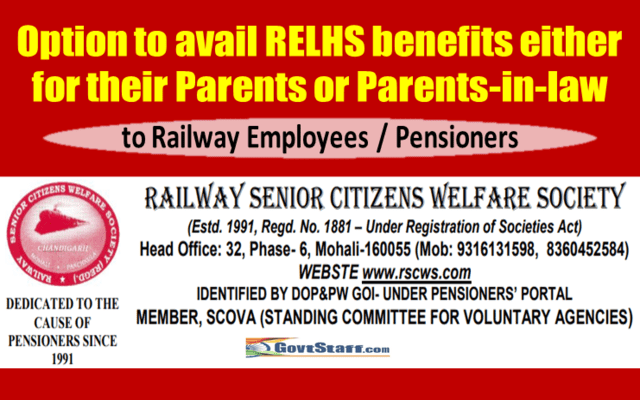 Option to avail RELHS benefits either for their Parents or Parents-in-law : Demand for similar option to Railway Employees and Pensioners