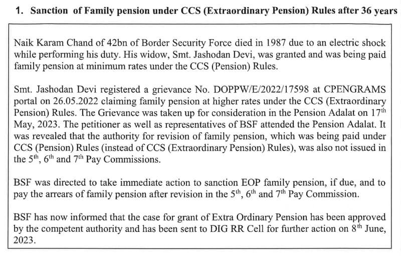 Sanction of Family pension under CCS (Extraordinary Pension) Rules after 36 years – DoP&PW – Success Story