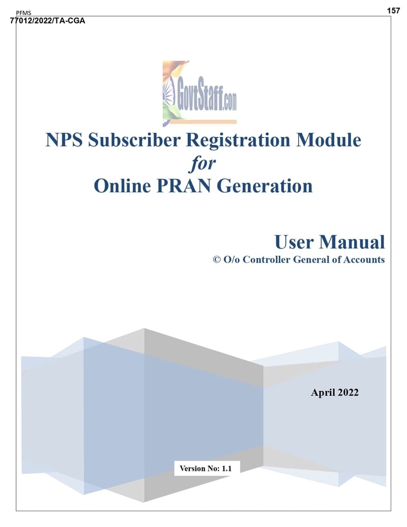 Online NPS Subscriber Registration Module for PRAN generation – User Manual by CGA vide O.M. dated 25-09-2023