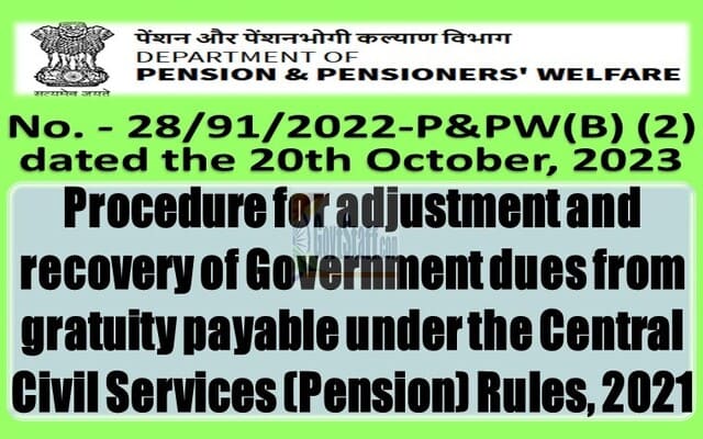 Procedure for adjustment and recovery of Government dues from gratuity payable under the Central Civil Services (Pension) Rules, 2021