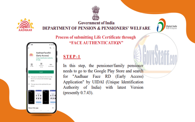 Standard Operating Procedure for submission of Life Certificate through Face Authentication फेस ऑथेंटिकेशन के माध्यम से जीवन प्रमाणपत्र जमा करने के लिए मानक संचालन प्रक्रिया