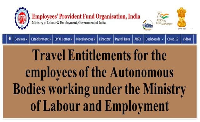 Travel Entitlements for the employees of the Autonomous Bodies working under the Ministry of Labour and Employment