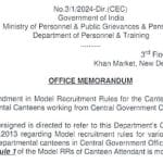 OM AMENDMENT IN MODEL RECRUITMENT RULES FOR CANTEEN ATTENDANT