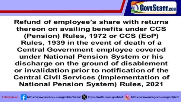 refund-of-employees-share-on-availing-benefits-under-ccs-pension-rules-1972-or-ccs-eop-rules-1939-in-case-of-death-or-disability-or-invalidation-doppw-o-m-dated-14-10-2024