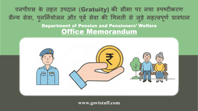 एनपीएस के तहत उपदान (Gratuity) की सीमा पर नया स्पष्टीकरण: सैन्य सेवा, पुनर्नियोजन और पूर्व सेवा की गिनती से जुड़े महत्वपूर्ण प्रावधान एनपीएस के तहत उपदान (Gratuity) की सीमा पर नया स्पष्टीकरण: सैन्य सेवा, पुनर्नियोजन और पूर्व सेवा की गिनती से जुड़े महत्वपूर्ण प्रावधान