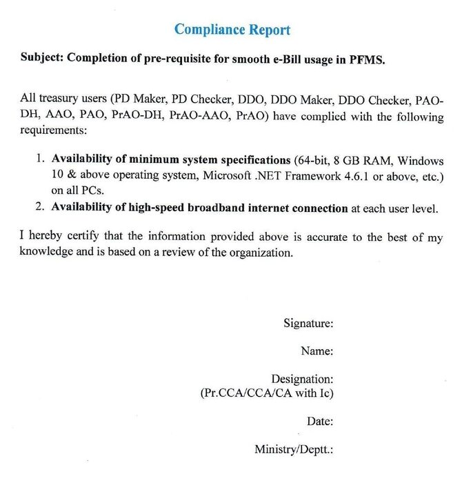 Compliance of completion of pre-requisites for smooth e-bill usage in PFMS – CGA Office Memorandum dated 12.01.2026