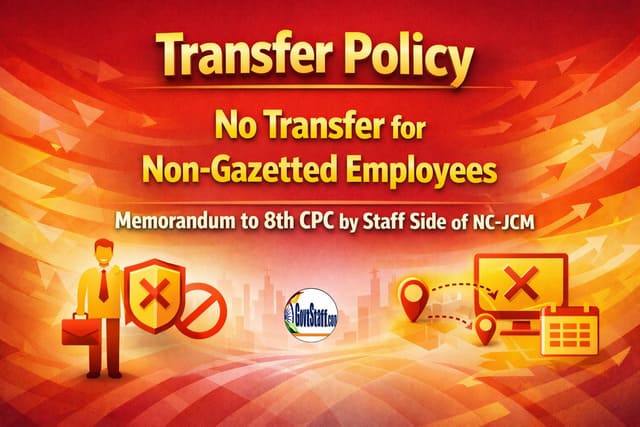 Transfer Policy – No Transfer for Non-Gazetted Employees – Memorandum to 8th CPC by Staff Side of NC- JCM