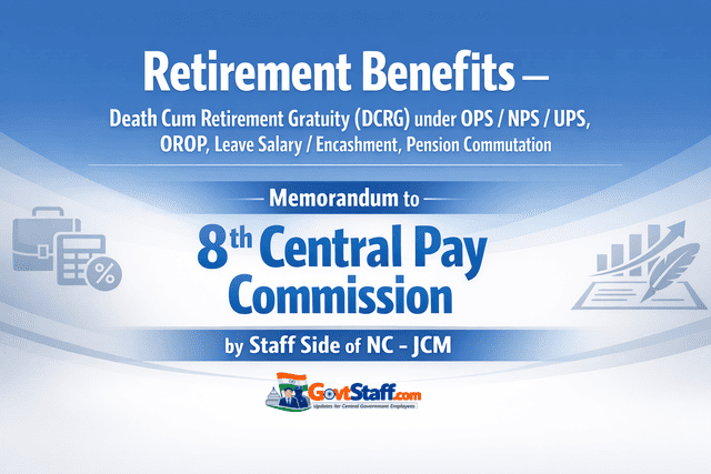 Retirement Benefits – Death Cum Retirement Gratuity (DCRG) under OPS / NPS / UPS, OROP, Leave Salary / Encashment, Pension Commutation: Memorandum to 8th Central Pay Commission by Staff Side of NC- JCM