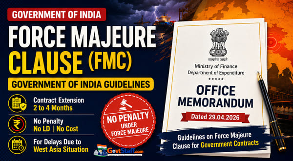 Force Majeure Clause (FMC) – Government of India guidelines: DoE OM dated 29.04.2026