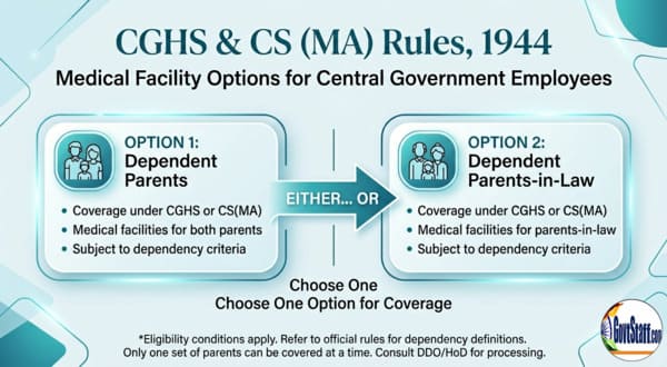 CGDA forwards MoHFW OM regarding one time option for Central Government employees to avail medical facilities either for their Parents or Parents-in-law under CGHS and CS (MA) Rules, 1944 CGDA forwards MoHFW OM regarding one time option for Central Government employees to avail medical facilities either for their Parents or Parents-in-law under CGHS and CS (MA) Rules, 1944