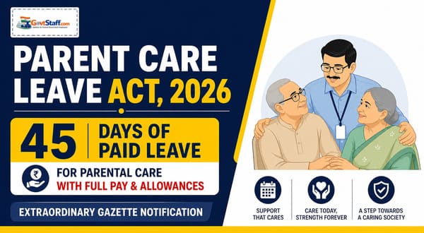 Parent Care Leave Act 2026: 45 Days of Paid Leave for Elderly Parent Care / वृद्ध माता-पिता की देखभाल हेतु 45 दिनों का सवैतनिक अवकाश।